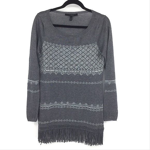 WHBM Embellished Fringe Tunic Sweater Small Grey - Picture 5 of 8